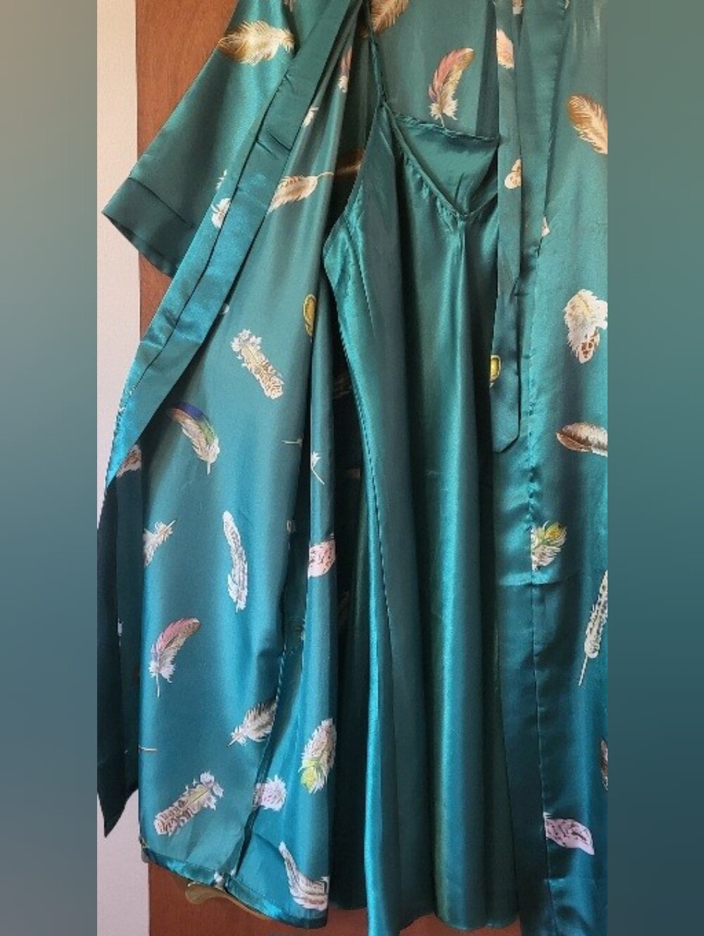 Women's Matching Kimono Robe, Gown, & Self-belted Sleep Set Sz XXL Emerald Green